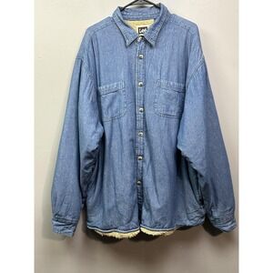 Lee‎ Jacket Mens 2XL Blue Denim Sherpa Lined Button Up Warm Western Pockets